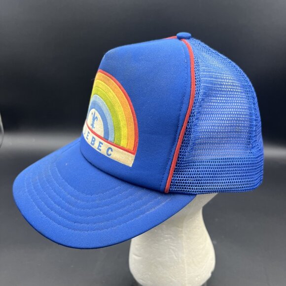 Vintage Rainbow Quebec Canada Retro Snapback Trucker's Hat Cap Mesh RARE Blue - Picture 3 of 12